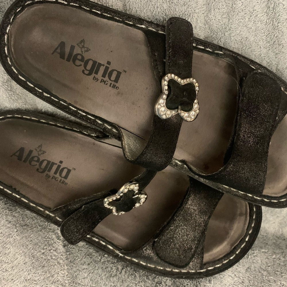 Alegria black sandal with bling butterfly.